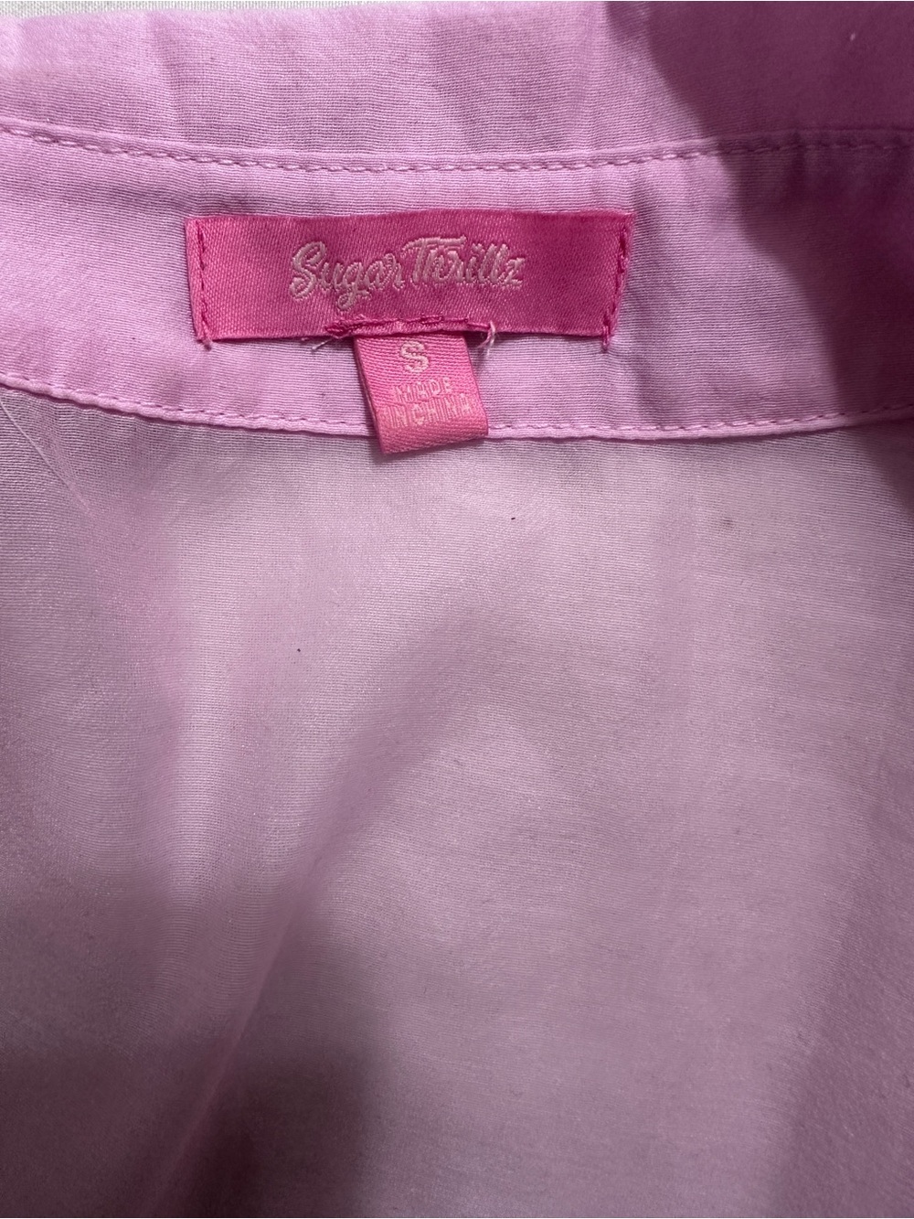 Sugar Thrillz Pink Collared Sheer Blouse - Picture 3 of 3